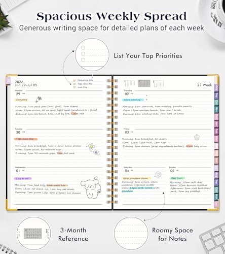 Academic Planner 2026-2027, 18 Months Weekly and Monthly Hardcover Planner, July 2026 - December 2027, 8.5" x 11" A4 Large Daily Calendar Planner Book with Tabs, Spiral College School Agenda Organizer for Student Teacher, Black