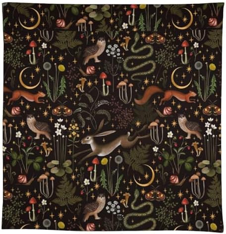 Rustic Forest Tablecloth, Fairy Tale Forest Woodland Wild Animals Moths Flowers Moon Star Table Cover for Home Kitchen Dining Table Party Camping Decor 55x75in