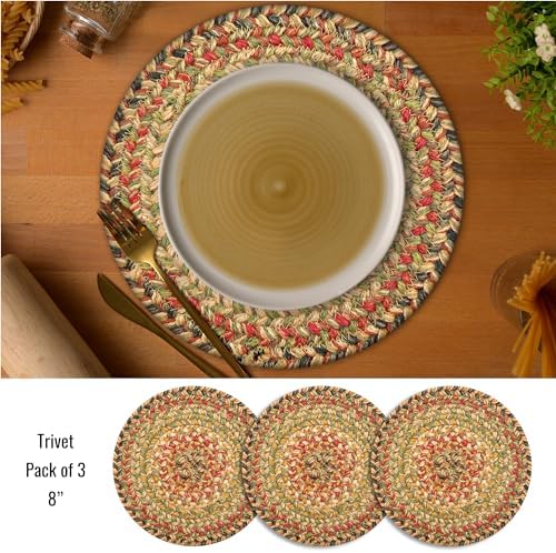 Homespice Kingston Braided Trivets Ideal as Hot Pads, Round 8" Set of 3