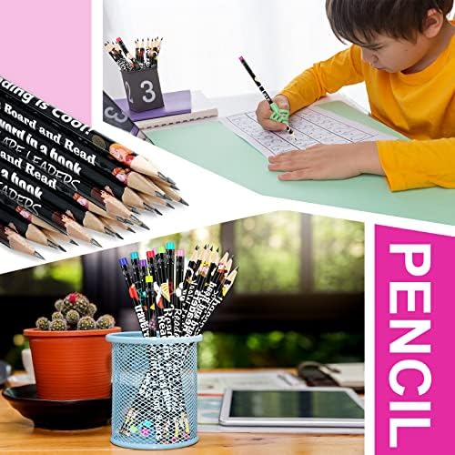 Tenare 150 Pcs Reading Motivational Pencils Bulk Fun Reading Pencils Wooden with Eraser Inspirational School Pencil Assorted Readings Black History Month Pencil for Reward Gift Stationery Party Favors