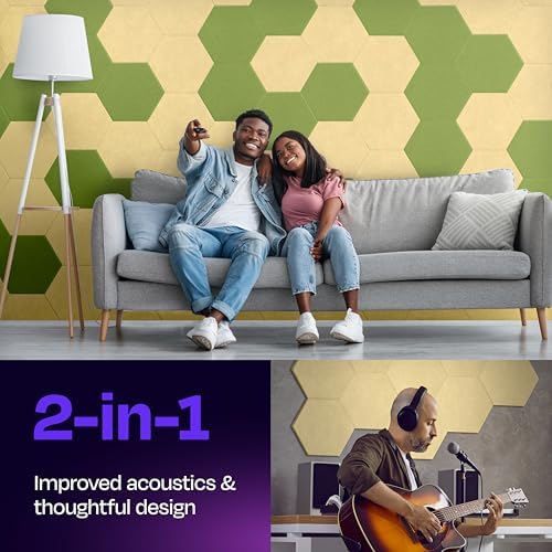 Acoustic Panels 12-Pack Soundproof Wall Panels 14"X12.1"X0.4" Sound Panels High Density Sound Dampening Panels - [Cancun Sand Hexagon]