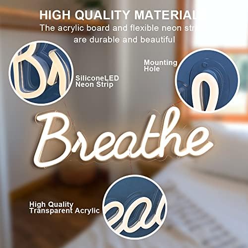 Breathe Neon Sign for Wall Decor by 5V USB Powered, Neon Breathe Signs with Dimmer Switch for Home, Yoga Studio Bedroom Readingroom, Lounge Wall Decoration Size 17x6 inches Warm White Yoga Studio Decor