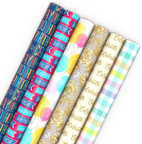 Hallmark Wrapping Paper Rolls for All Occasions (Birthday, Plaid, Flowers)