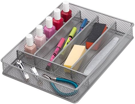 Honey-Can-Do KCH-02154 Steel Mesh 5-Compartment Cutlery Utensil Organizer, Silver (Pack of 6)