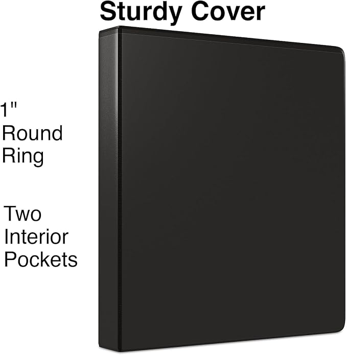 Staples Economy 1-Inch Round Ring Binder, Black, 175 Sheets, 12-Pack | Lightweight bulk binders for school and everyday office document use.