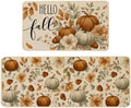 Baccessor Fall Floral Pumpkin Kitchen Rugs Set of 2,Thanksgiving Day Autumn Acorn Farmhouse Mats Washable Non Slip Low-Profile Indoor Floor Holiday Hallway Laundry Sink Decor 17x29 and 17x47 Inch