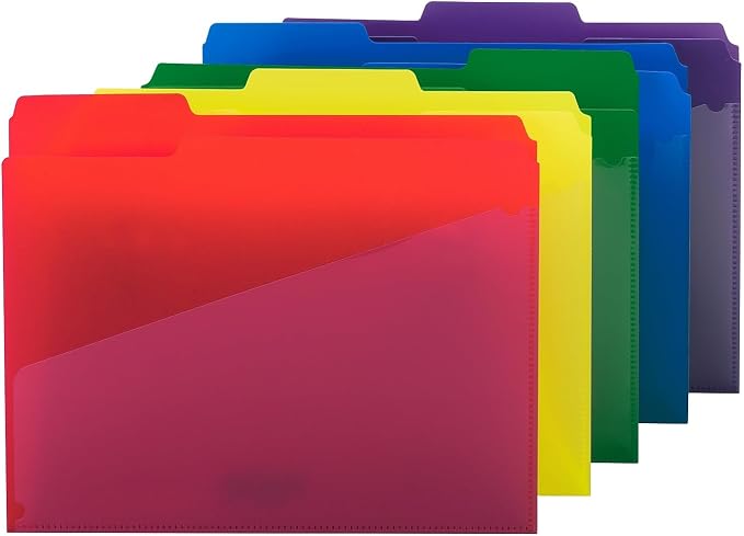 Smead Poly File Folders with Pockets, Folders for Documents, 1/3-Cut Tabs, File Folders Letter Size, Office Supplies, School Supplies, Set of 30