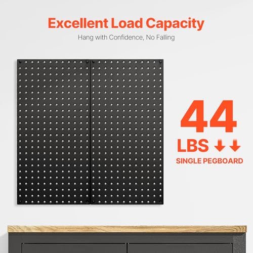 VEVOR Metal Pegboard Panels, 24" x 12" Pegboard, 2 Panels, Heavy Duty Steel Peg Board Wall Organizer, for Living Room Garage Tool Storage Workbench Office Organization Craft Room Kitchen Home, Black