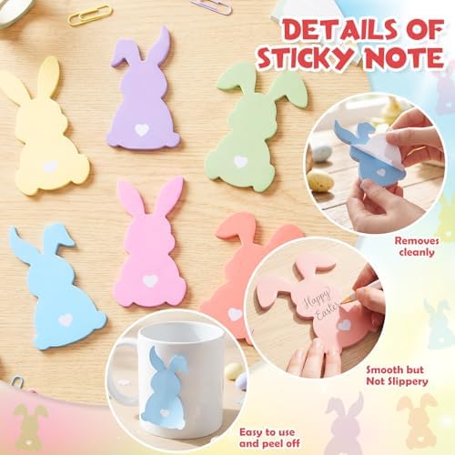 48 Pads 1440 Sheets Easter Bunny Sticky Notes Cute Note Pads Self Adhesive Memo Pad Teachers Gifts Office Supplies Decorations