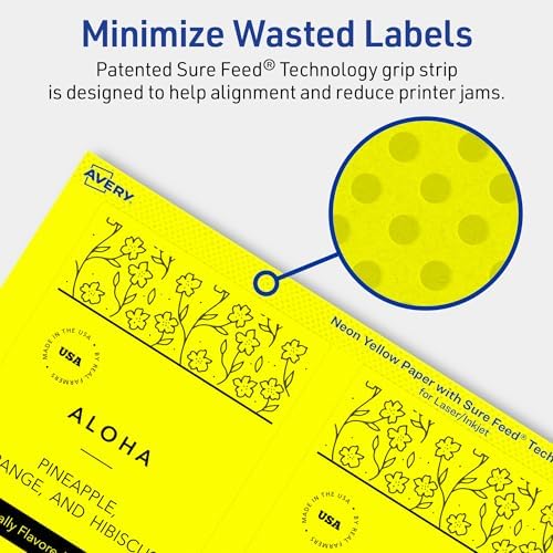 Avery® Printable Rectangle Labels, Sure Feed® Technology, 5" x 3-1/2", Neon Yellow Labels, Laser/Inkjet Printable, 320 Total, Great for Shipping and Packaging