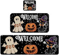 Kitchen Rugs Mat 2 PCS Christmas Halloween Kitchen Rugs Non Slip Washable with 1 PCS Mouse Pad Home Rug Sets Decorations, Ghost Black Cat