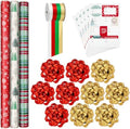 Hallmark Christmas Wrapping Paper with Ribbon, Bows, Seals (Red and Green)
