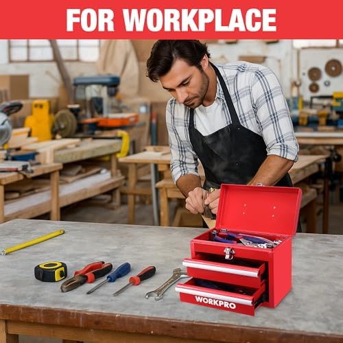 WORKPRO Portable Mini Metal Tool Box with 2 Drawers