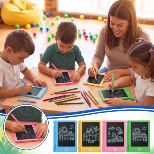 Nezyo 16 Pieces 4.5 Inch Mini LCD Writing Tablet for Kids Electronic Doodle Board Colorful Drawing Tablet Bulk Erasable Writing Pad Reusable Learning Gift for Girls Boys Party Favor(4 Colors)