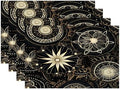 Batmerry Circular Patterns Floral Designs Linen Placemats Set of 4, Black Gold Decorative Patterns Washable Table Mats for Kitchen Table Thickened Heat Insulation Dining Set Indoor Outdoor 12X18 in