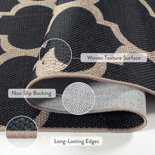 Lahome Moroccan Easy Jute Runner Rug 2x6, Black Outdoor Washable Runner Rugs for Porch Kitchen, Geometric Trellis Woven Long Carpet for Laundry, Thin Non Slip Farmhouse Porch Decor