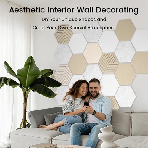 Cork Board Tiles, Magrowill 10-Pack Wall DIY Felt Panels Alternative Bulletin Board with Full Adhesive, 12x10 Inches Hexagon Interior Wall Decor Pin Board Felt Tiles for School Office Home Dorm