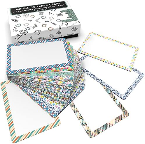 Attractivia Dry Erase Magnetic Labels 2.8 x 1.8 in, Pattern Borders, Small Dry Erase Magnets, 40-Pack, Colored Erasable Write-On All-Purpose Labels, for Office, Education, Home, Whiteboard