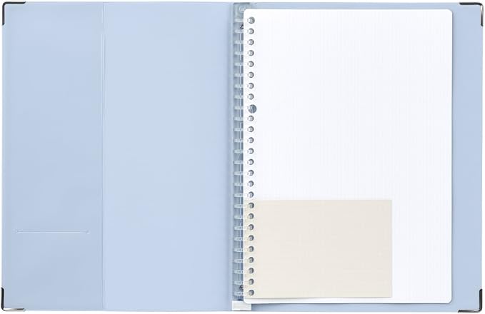 Maruman YOUANCE 26-Ring Binder, Holds 70 Sheets, B5 7.17"x10.12", Blue Gray | Durable Vinyl Cover, Storage Pocket, Includes 10 3mm Graph Paper Sheets & Clear Sheet Protector, Made in Japan