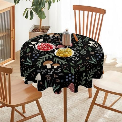 Mushroom Tablecloth, Cartoon Green Leaves Mushroom Wildflower Plant Botanical Herb Nature Garden Print Table Cloth for Home Kitchen Outdoor Party Picnic Wedding Decor, 36x36in