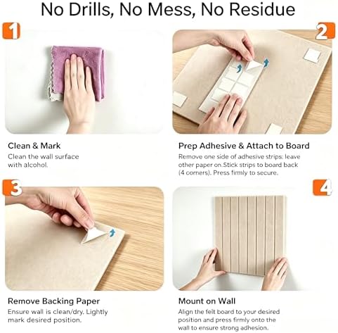 Large Felt Wall Tiles 48" x 36", Light Camel Cork Board Alternative