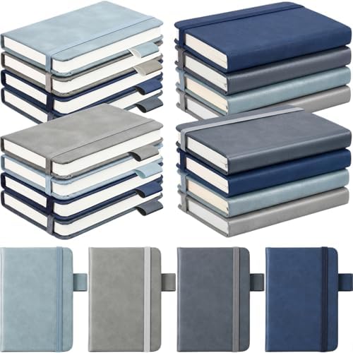Ceenna 16 Packs Pocket Small Notebook Journals with Pen Holder Mini Notebook Bulk 192 Pages/96 Sheets Hardcover with Thick Lined Paper 3" x 4.4" A7 Small Notepad Neutral Color for Office Journey