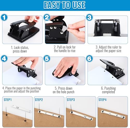 Dreyoo Two Hole Punch with 100pcs Paper Fasteners, 30 Sheet Capacity