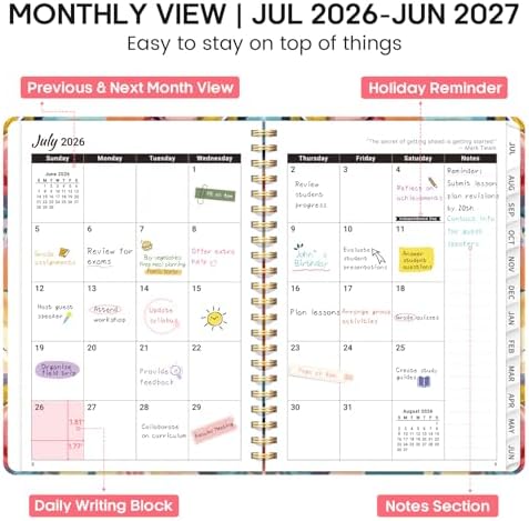 Planner 2026-2027, Weekly & Monthly Academic Calendar, Jul 2026 – Jun 2027