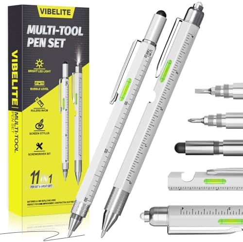 VIBELITE 11 in 1 Multitool Pen Set, Silver, 2 Pack