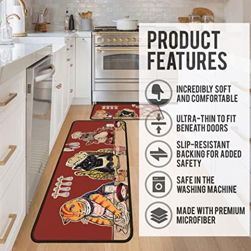 Cat Fat Chef Kitchen Rugs for Floor 2 Piece Sets, Cats Chef Floor Mat for Kitchen, Kitchen Rug in Front of Sink for Standing for Italy Kitchen Decor 17"X30"+17"X47"