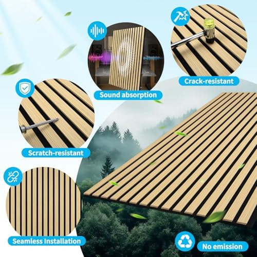 Art3d 47 x 23.6 Inch Acoustic Wood Slat Design Wall Panels, 4-Pack, Oak