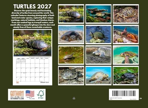 Turtle Calendar 2027 Monthly Wall Calender 12 Month