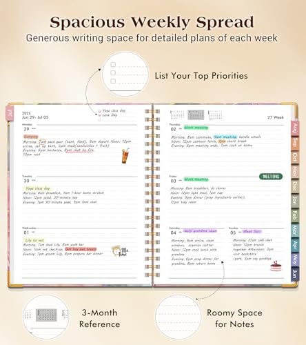 Academic Planner 2026-2027, Hardcover Weekly and Monthly Calendar Planner from July 2026 - June 2027, 8.5" x 11" A4 Large Daily Agenda with Tabs, College School Organizer for Student Teacher, Vibrant Watercolor