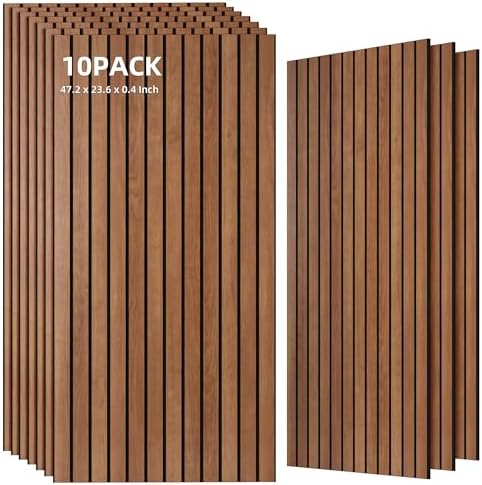 TO-TH Acoustic Wall Panels Wood-Look Sound Dampening Panel 10 Pack, Cherry