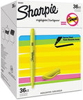 Sharpie Pocket Highlighters, Fluorescent Yellow, Smear-Resistant, Chisel Tip, 36 Count - Classroom, Back to School Essentials, Teacher Supplies