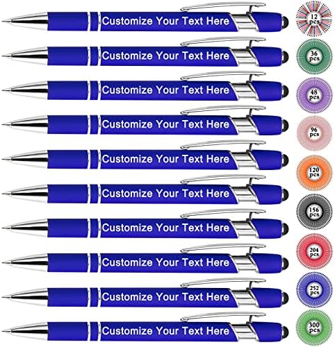 Qingxily Up to 300 Pcs Custom Pens Bulk Personalized Pens with Free Engraving Customized Stylus Ballpoint Pens with Your Name Text Message for Business Graduation Anniversaries-12 Pcs