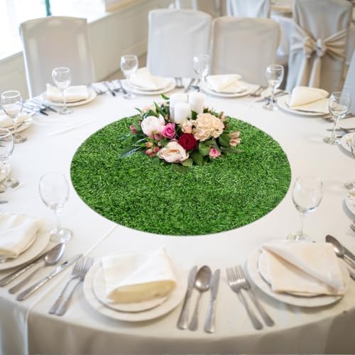 Simulated Grass Round Table Mat 19.68In Artificial Tabletop Grass Mat Decor Lightweight Green Placemat for Indoor Outdoor Dining Parties Weddings