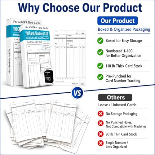 600 Time Cards Compatible with Nile 4500PP/4500PP10 & Pyramid 3800/3800-10 Time Clocks, Numbered 1-100 Monthly Double-Sided Timecards for Employees, 3.37" x 7.37"