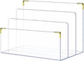 pbf Acrylic File Holder | Clear File Organizer for Desk w/ Gold Accents | Acrylic Desk Organizer, Folder Holder, Mail Sorter, File Stand, Magazine Divider, Laptop, Notebook, & Letter Organizer