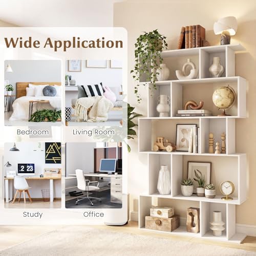 Giantex 5-Tier Bookshelf, 10-Cube White Geometric Bookcase with 5 Closed-Back Cubbies, Anti-toppling Kits, Open Display Storage Shelf for Living Room, Home Office, Bedroom