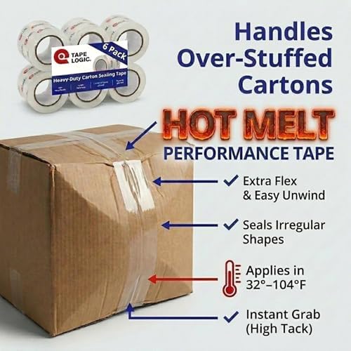 Tape Logic Packing Tape (12-Rolls), 2" x 55 yd - Heavy Duty Packaging Tape Refill for Shipping, Moving, Order Fulfillment, Hot Melt 1.6 Mil