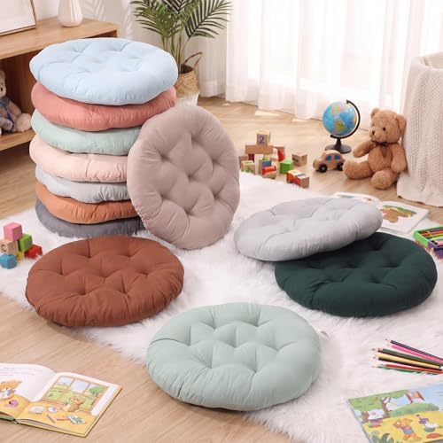 Fumete 12 Pcs Round Floor Pillows Cushions Seating 16 x 16 Inches Floor Round Cushions for Kids Toddlers Flexible Reading Chair Pillows for Classroom Home School Playing Supplies(Natural Color)