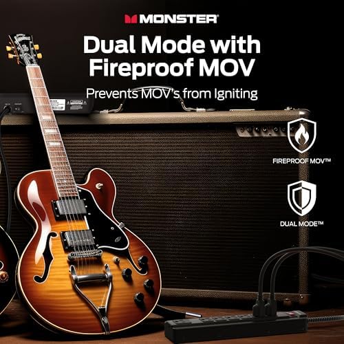 Monster Pro MI Professional Surge Protector Power Strip with Fireproof MOV Technology for Computers, Amplifiers, Pedal Boards, and Pro Audio Gear