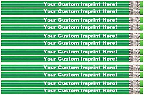Express Pencils™ Personalized Custom Round Pencils - Glitz & Glitter Full Color Print w/your name, message, text or logo/Customizable - Great gift idea - 12/Set (GOTCH-YA GREEN METALLIC FOIL)