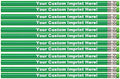 Express Pencils™ Personalized Custom Round Pencils - Glitz & Glitter Full Color Print w/your name, message, text or logo/Customizable - Great gift idea - 12/Set (GOTCH-YA GREEN METALLIC FOIL)