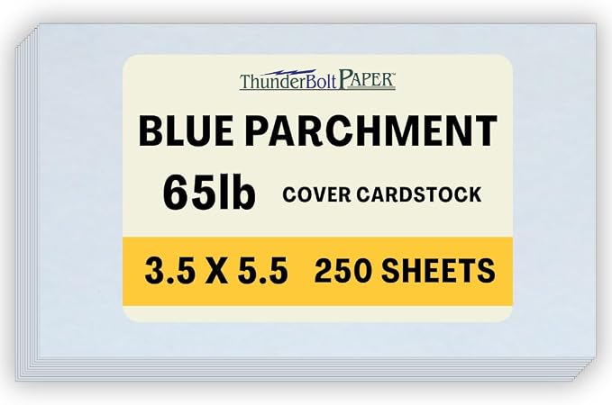 250 Blue Parchment 65lb Cover Weight Paper - 3.5" X 5.5" (3.5X5.5 Inches) USPS Standard Postcard Card Size - Printable Cardstock Colored Sheets Old Parchment Semblance