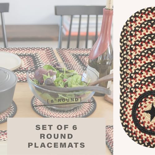 Homespice Gloucester Braided Trivets for Primitive Decor, Round 8" Set of 6