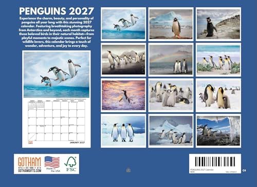Penguin Calendar 2027 Monthly Wall Calender 12 Month