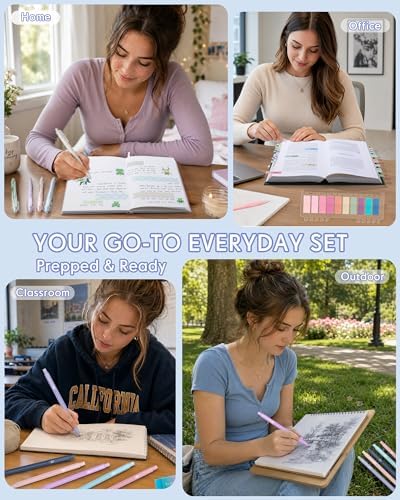 XKDOUS Mechanical Pencil Set, Cute Aesthetic School Supplies Stationery | 0.5 & 0.7mm Mechanical Pencils with 240 Lead Refills, 5 Gel Pens & Index Stickers, Cute Stationery Set for Writing