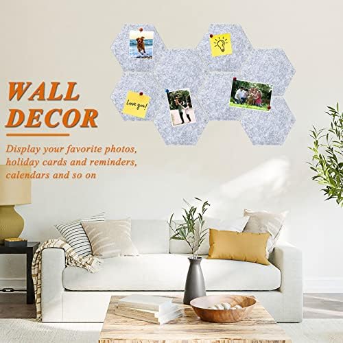 8Pcs Hexagon Felt Cork Board Tiles, Self Adhesive DIY Bulletin Board Pin Board for Office School Home Wall Decor Memos Photos Display (Light Grey)